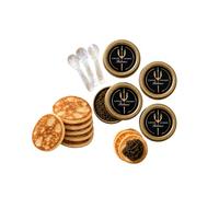 BELEAEV Tasting Set - 4 x 30g Baeri, Oscietra, Imperial Gold & Beluga Caviar with 3 MOP Spoons & Mini Blinis