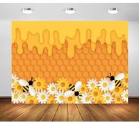 BELECO 1.5x1.2m Fabric Honey Bee Backdrop Dripping Honey Sweet Bee with Sunflowers Honeycomb Beehive Bees Theme Birthday Party Decoration Baby Shower Banner Photo Booth Shoot Studio Prop