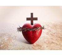 BELECO 1.5x1.5m Fabric Sacred Heart Backdrop Thorn Crown Cross Background | Sacred Red Heart Thorn Crown Cross Scene Background Easter Church Religious Event Photo Booth Props