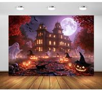 BELECO 1.5x1.5mFabric Haunted Mansion Backdrop Ghost Pumpkin Background | Full Moon Ghost House Witch Pumpkin Background Autumn Night Halloween Party Decorations Banner Photo Props