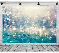 BELECO 1.5x1m Fabric Bokeh Teal Glitter Backdrop Abstract Sparkling Light Background Blue Gold Mermaid Photography Backdrop for Baby Shower Birthday Party Photoshoot Photo