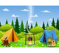 BELECO 1.5x1m Fabric Camping Backdrop Cartoon Forest Scene Campfire Party Camping Tent Little Lumberjack Birthday Backdrop Jungle Safari Baby Shower Kids Boy Outdoor Adventure Portrait Photo Props