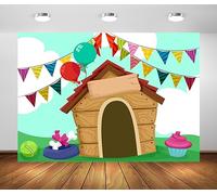BELECO 1.5x1m Fabric Cartoon Dog House Backdrop Puppy Dog Party Backdrop Pet Dog Happy Birthday Party Balloons Decorations Background Cake Table Decor Banner Photo Booth Studio