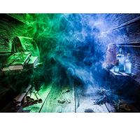 BELECO 1.5x1m Fabric Chemistry Laboratory Backdrop Magical Witch Hut with Potions, Scrolls, Books, Blue Green Smoke Background Halloween Lab Party Decorations Mad Science Backdrop Banner Photo