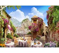 BELECO 1.5x1m Fabric Europe Ancient Old City Italy Photography Backdrop Tuscany Spring Floral Street Cafe Restaurant Mountain City Scenery for Italian Theme Party Decorations Portrait Photo