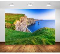 BELECO 1.5x1m Fabric Ireland Moher Cliffs Backdrop Spring Nature Ocean Scenery Green Mountains Irish Background Outdoor Camping Hiking Theme Party Decor Kid Adult Artistic Portrait Photo Studio Props