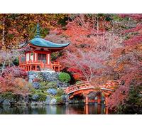 BELECO 1.5x1m Fabric Japanese Backdrop Japan Daigo-ji Temple Kyoto City View Autumn Red Maple Trees Scenery River Bridge Garden Nature Backdrop Japanese Party Decorations Portrait Shooting Photo