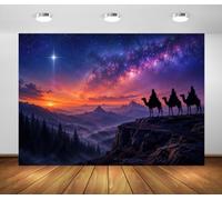 BELECO 1.5x1m Fabric Nativity Star Backdrop Three Kings Background | Bethlehem Star Night Mountain Nativity Scene Backdrop Birth of Jesus Religious Christmas Party Decorations Photography Props