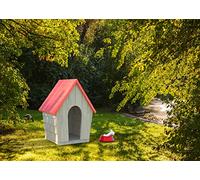 BELECO 1.5x1m Fabric Outdoor Garden Doghouse Backdrop for Photography Wooden Cabin Dog House with Red Roof Green Grass Meadow Trees Background for Birthday Party Decorations Photo Booth Studio