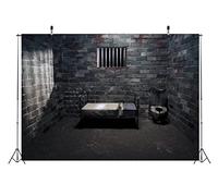 BELECO 1.5x1m Fabric Prison Backdrop Prison Jail Cell Photography Backdrops Confinement Room Brick Wall Background with Marks Bloodstains Jail Themed Party Decor Kids Adults Photo Shooting Studio Prop