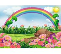 BELECO 1.5x1m Fabric Rainbow and Sun Backdrop Enchanting Flowers Garden with Rainbow Cartoon Spring Photography Backdrop for Party Decoration Birthday Kids Boy Girl Baby Shower Photoshoot Photo