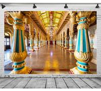BELECO 1.5x1m Fabric Royal Indian Palace Backdrop Mysore Palace,Karnataka,India Gilded Columns Glass Ceiling with Luxurious Chandeliers Background Indian Travel Portrait Photo Shoot Studio