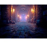 BELECO 1.5x1m Fabric Scary Medieval Catacombs Photography Backdrop Endless Dungeon with Torches Ancient Castle Dragon Cave Mysterious Nightmare Halloween Background Horror Party Supplies Photo