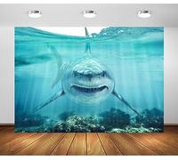 BELECO 1.5x1m Fabric Shark Under The Sea Backdrop Underwater World Ocean Aquarium Background Shark Theme Party Decor Banner Birthday Photoshoot Props