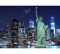 BELECO 1.5x1m Fabric Statue of Liberty Backdrop New York City Night Urban Cityscape New York Skyline Background NYC Party Decorations Banner New York Theme Birthday Shoot Studio Photo Wallpaper