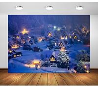 BELECO 1.5x1m Fabric Winter Village Backdrop Japan Shirakawago Village Night Snow Winter Scene Background for Japanese Party Decorations Winter Holiday Christmas Photoshoot Studio Booth