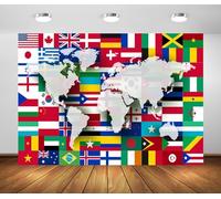 BELECO 1.5x1m Fabric World Flags Backdrop World Map International Flag Country Flags Background for Themed Party Decorations Home Decor Photo Booth Studio Props