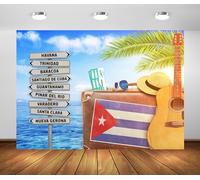 BELECO 1.5x1m Tropical Havana Cuba Beach Backdrop, Retro Suitcase Guitar Town Sign Seaside Scene Background, Cuban Travel Holiday Party Photobooth Studio Shooting Props