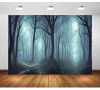 BELECO 10x6.5ft Fabric Spooky Foggy Forest Backdrop Dark Mystical Forest, Magic Grove Vampire Evil Trees Background Halloween Witch Wizard Sorcerer Ghost Theme Party Decorations Photoshoot Studio Prop
