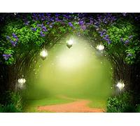 BELECO 10x6.5ftFabric Enchanted Forest Garden Backdrop Magic Spring Green Forest Purple Flowers Fantasy Woodland Wonderland Background for Tinkerbell Party Baby Shower Girls Birthday Party Photo