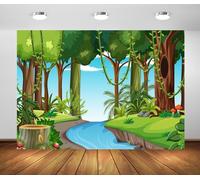 BELECO 10x8ft Fabric Cartoon Forest Backdrop Jungle Forest Landscape Scene River Pond Rainforest Background Tropical Forest Party Decorations Banner Kids Children Photoshoot Studio Booth Props