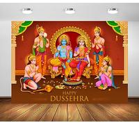 BELECO 10x8ft Fabric Happy Dussehra Backdrop India Traditional Background Lord Ram, Sita, Laxmana in Ram Darbar for Dussehra Navratri Festival of India Backdrop Hindus Religious Photo Props