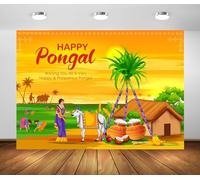 BELECO 10x8ft Fabric Happy Pongal Backdrop Indian Holiday Harvest Photography Background India Holiday Celebration Party Decoration Banner Studio Photo Booth Shoot Props