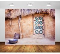 BELECO 10x8ft Fabric Indian Village Hut Backdrop Great Thar Desert Straw House Rustic Wooden Door Background Indian Holiday Background Party Decorations Photo Studio Props