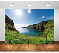BELECO 10x8ft Fabric Ireland Moher Cliffs Backdrop Spring Nature Ocean Scenery Green Mountains Irish Background Outdoor Camping Hiking Theme Party Decor Kid Adult Artistic Portrait Photo Studio Props