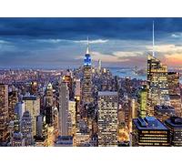 BELECO 10x8ft Fabric New York Cityscape Backdrop - Manhattan Skyline Metropolis Skyscrapers City Lights Night View Background for New York Birthday Decorations - Kids & Adults Photo Props