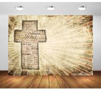 BELECO 10x8ft Fabric Vintage Cross Backdrop Jesus Religious Words on Grunge Background Christmas Easter Photoshoot Religious Belief Church Christian Easter Photo Props