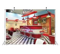 BELECO 12x8ft Fabric Retro 50s Diner Backdrop Classic 1950s Fast Food Soda Shop Restaurant Rockin Dinner Party Dining Background 50s Diner Party Supplies Banner Photo Booth Studio Props