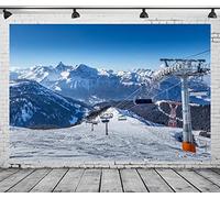 BELECO 15x10ft Fabric Ski Resort Backdrop Snowy Winter Alps Mountain Background for Photography Holiday Travel Ski Sport Backdrop Birthday Party Decor Kids Adults Portrait Photoshoot Studio Booth Prop
