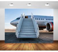 BELECO 2.1x1.5m Fabric Airplane Backdrop Passenger Aircraft with Boarding Steps at The Airport Apron Background Airplane Party Decorations Birthday Shoot Studio Booth Photo Props