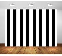 BELECO 2.1x1.5m Fabric Black and White Stripes Backdrop Black White Stripes Baby Shower Birthday Party Decorations Backdrop Striped Theme Cake Table Decor Banner Photo Booth Studio