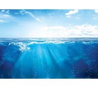 BELECO 2.1x1.5m Fabric Blue Ocean Underwater Backdrop Underwater World Sunshine Waves Bubbles Undersea Mermaid Kids Birthday Photoshoot Under The Sea Party Decor Props