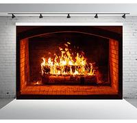BELECO 2.1x1.5m Fabric Burning Fireplace Backdrop Firewood Logs Blazing Fire Flaming Woods Winter Christmas Fireplace Photography Background Camping Barbeques Party Decor Banner Portrait Photo