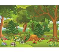BELECO 2.1x1.5m Fabric Cartoon Forest Backdrop Fairytale Forest with Flowers Mushroom Phtography Backdrop for Birthday Party Decoration Baby Shower Kids Game Photoshoot Photo Background