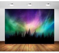 BELECO 2.1x1.5m Fabric Colorful Northern Lights Backdrop Canadian Forest Aurora Borealis Night Sky Background Pine Trees Forest Polar Lights Backdrop Home Decor Photo Booth Studio