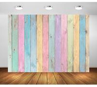 BELECO 2.1x1.5m Fabric Colorful Wood Backdrop Easter Pastel Wood Rustic Wooden Texture Background Baby Kids Birthday Baby Shower Party Decorations Portrait Photoshoot Studio Props