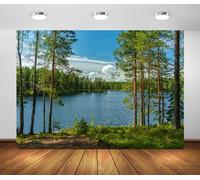 BELECO 2.1x1.5m Fabric Forest Lake Backdrop Nature Park Lakeside Green Trees Scenery Background Spring Summer Outdoor Camping Hiking Decoration Kid Adult Artistic Portrait Photo Studio Props