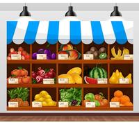 BELECO 2.1x1.5m Fabric Fruit Supermarket Cartoon Fruit Shop Backdrop