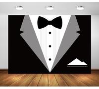 BELECO 2.1x1.5m Fabric Gentleman Tuxedo Backdrop Black and White Bow Tie Suit Background Luxury Birthday Dinner Party Decor Banner Boy Men Father Bridegroom Photoshoot Studio Booth Props