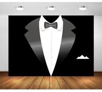 BELECO 2.1x1.5m Fabric Gentleman Tuxedo Backdrop Black and White Bow Tie Suit Background Luxury Birthday Dinner Party Decor Banner Boy Men Father Bridegroom Photoshoot Studio Booth Props