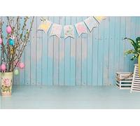 BELECO 2.1x1.5m Fabric Happy Easter Backdrop Blue Wooden Wall and Floor Room Interior Easter Backdrops for Photography Kids Baby Newborn Photoshoot Easter Party Decor Spring Easter Photo Background