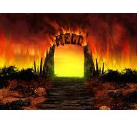 BELECO 2.1x1.5m Fabric Hell Gate Backdrop Stairway to Hell Hellfire Heaven Hell Party Decor Halloween Hell Props Christian Religious Church Backdrop Props