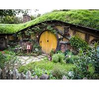 BELECO 2.1x1.5m Fabric Hobbiton Cave Backdrop Matamata Rural Living Cabin Green Grass Garden for Hobbit Decor Background for Ring Lord Fans Party Birthday Party Decorations Banner Photo Props