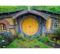 BELECO 2.1x1.5m Fabric Hobbiton Cave Backdrop Rural Living Cabin Green Grass Garden for Hobbit Photography for Ring Lord Fans Party Decor Birthday Photoshoot Props