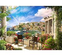 BELECO 2.1x1.5m Fabric Italy Photography Backdrop Tuscany Garden Terrace View of Mediterranean Bay Costal City Scenery Spring Flowers Roman Columns Italian Background Couples Adults Italy Photo
