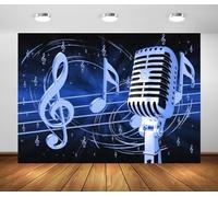 BELECO 2.1x1.5m Fabric Microphone Music Backdrop Music Notation Musical Notes Background Karaoke Theme Party Decorations Photo Booth Shoot Studio Props
